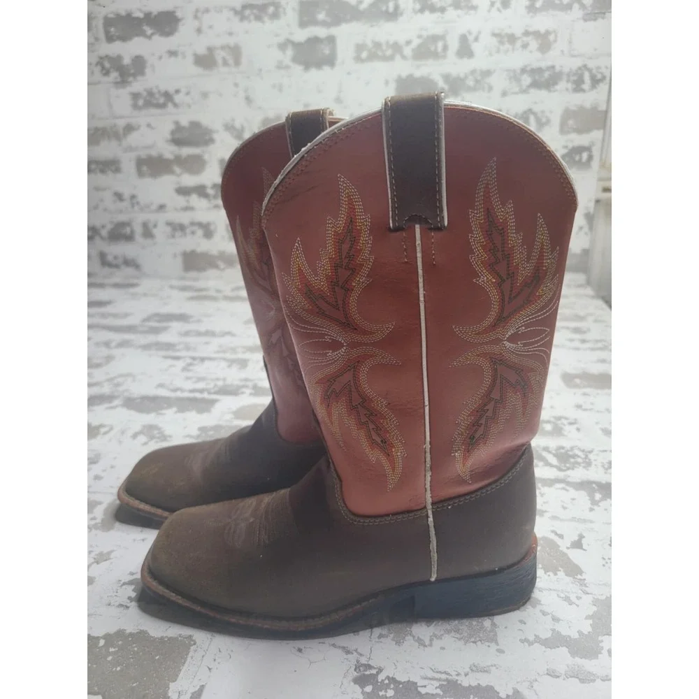 Justin 302JR Kids Cowboy Boots Size 2.5D Western‎ Orange/Brown